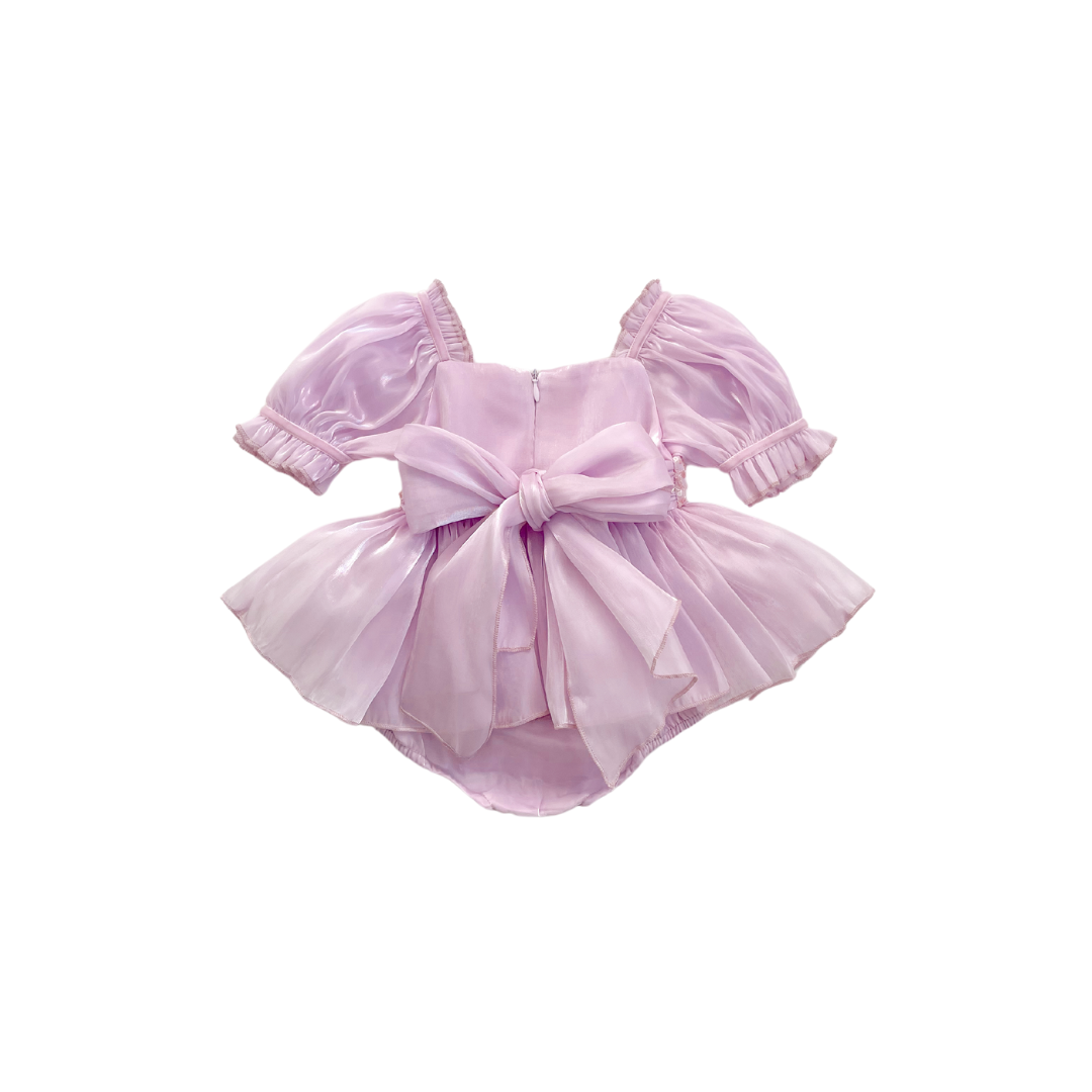 Ariel Purple Pearl Organza Sequin Baby Girl Party Romper