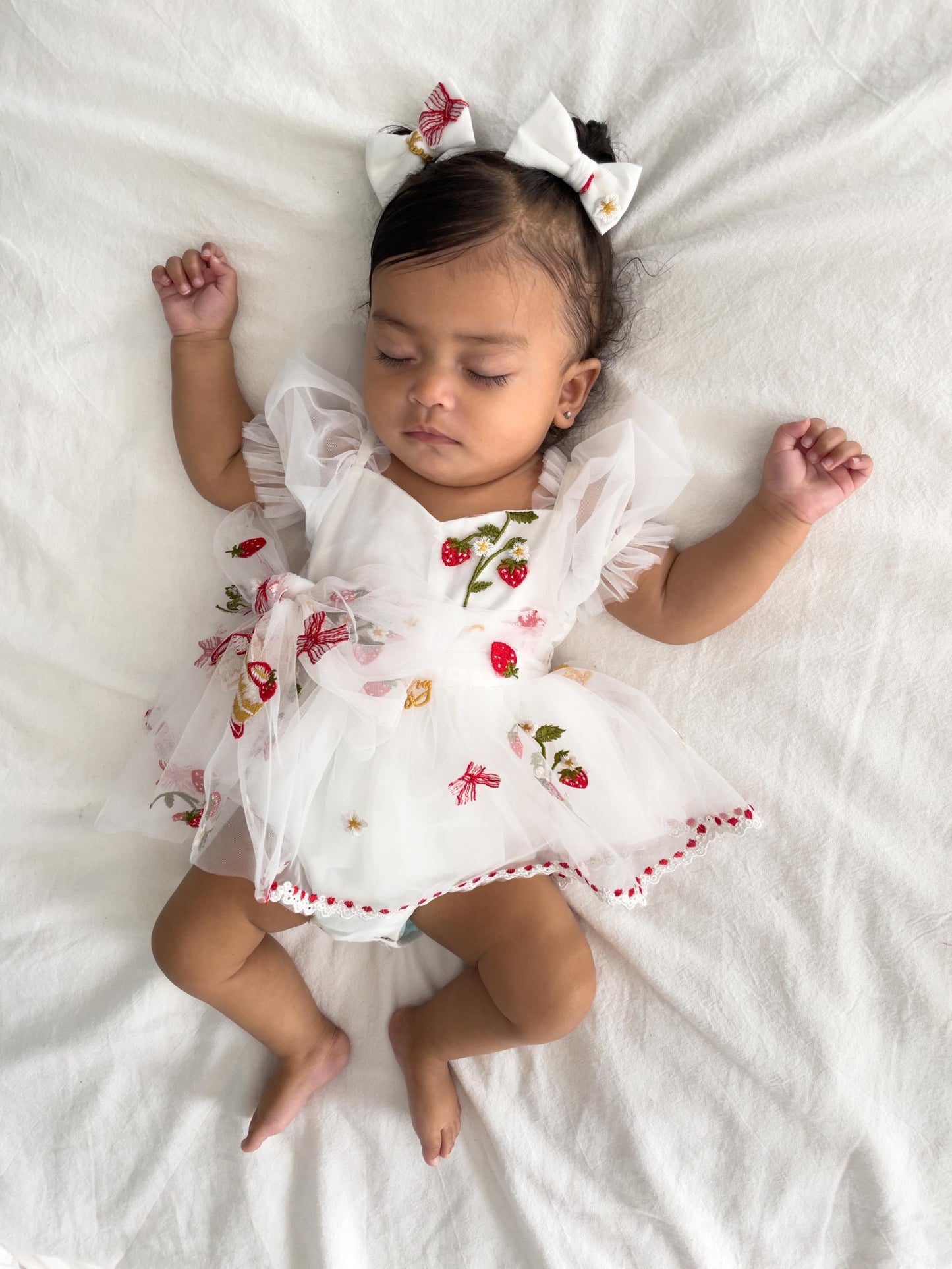 Strawberry Fields White Baby Girl Tulle Party Romper