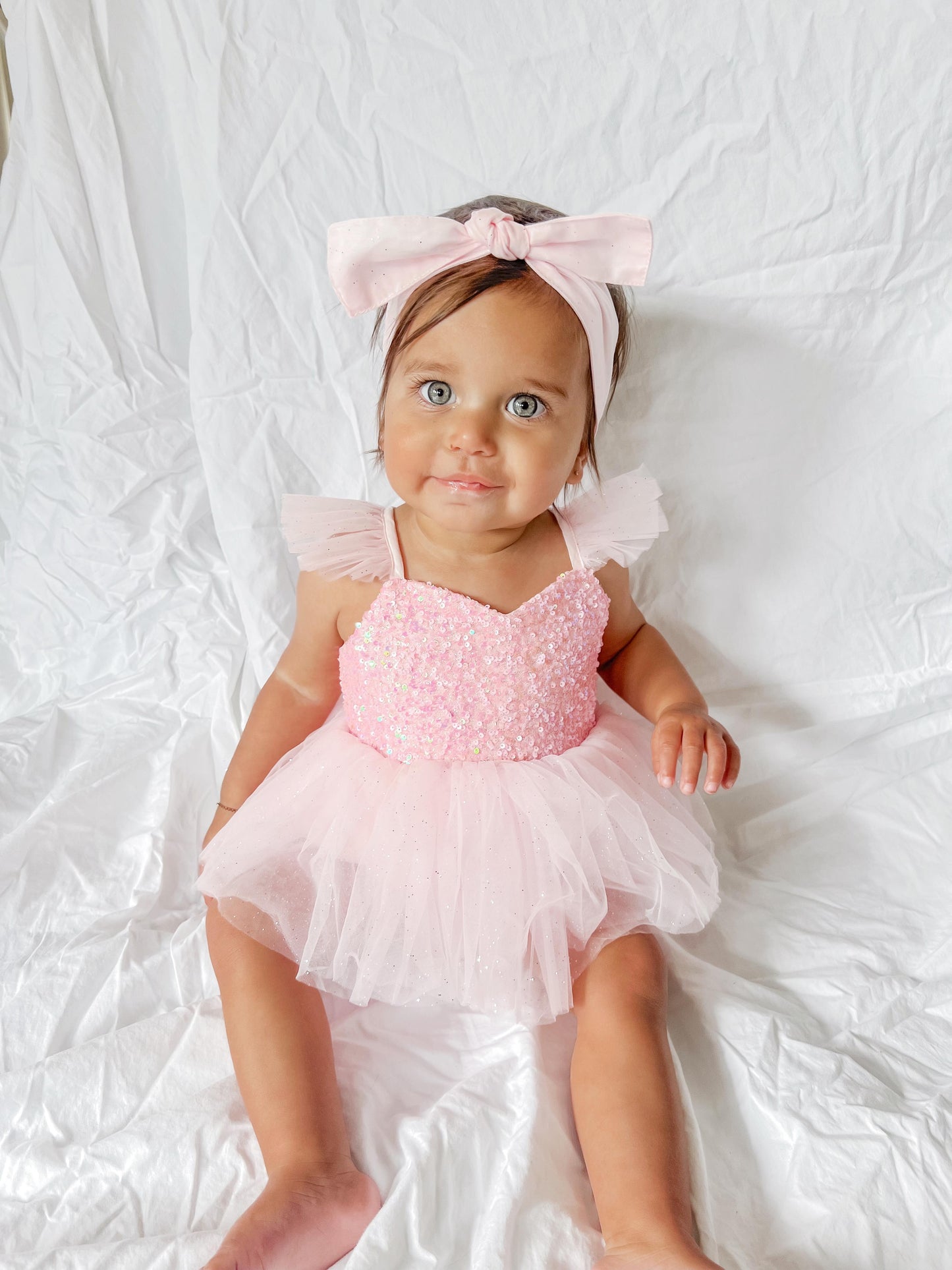 Polly Candy Pink Sequin Baby Girl Tulle Party Romper