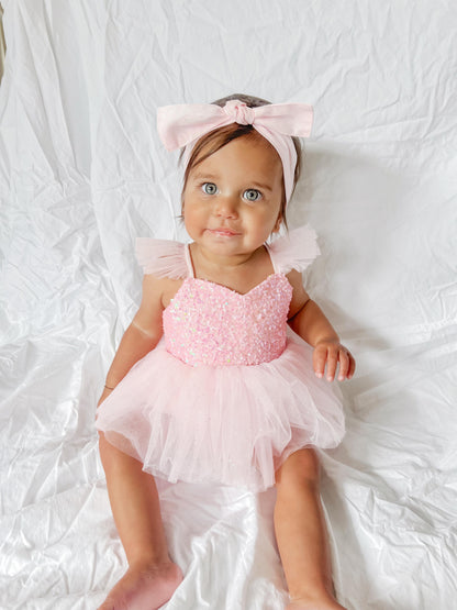 Polly Candy Pink Sequin Baby Girl Tulle Party Romper