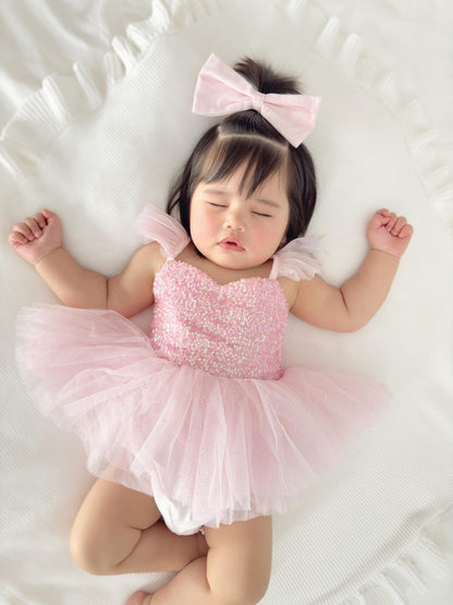 Polly Candy Pink Sequin Baby Girl Tulle Party Romper