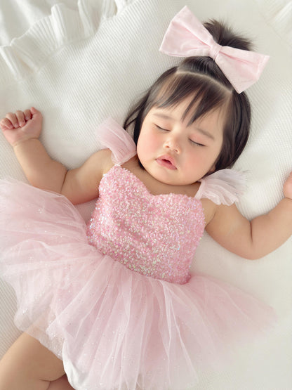 Polly Candy Pink Sequin Baby Girl Tulle Party Romper