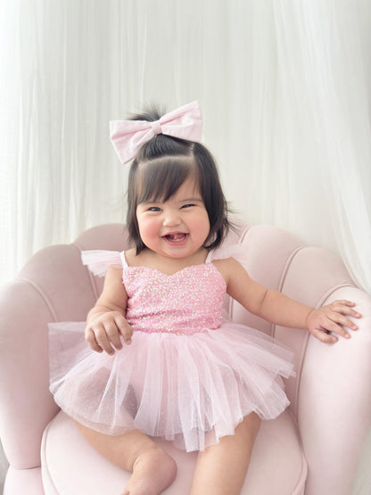 Polly Candy Pink Sequin Baby Girl Tulle Party Romper