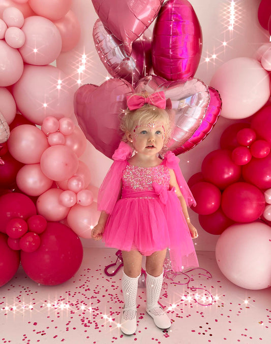 Theodora Fuchsia Pink Sequin Baby Girl Tulle Party Romper