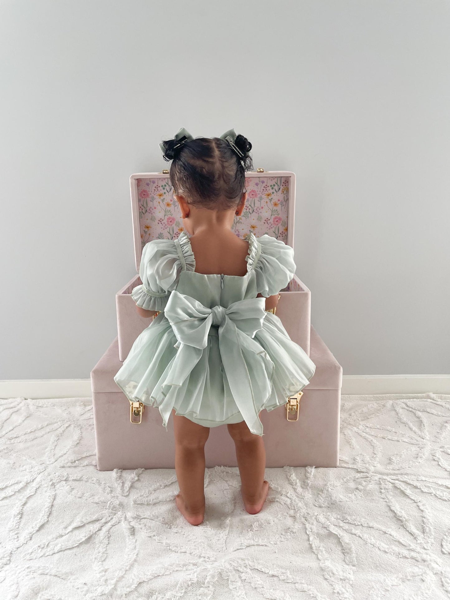 Mermaid Sequin Green Organza Baby Girl Party Romper