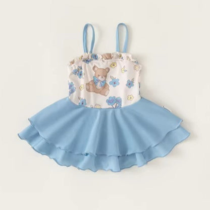 New Summer Girls' Bear Halter Onesie Swimsuit