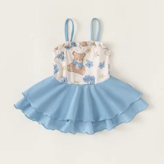 New Summer Girls' Bear Halter Onesie Swimsuit