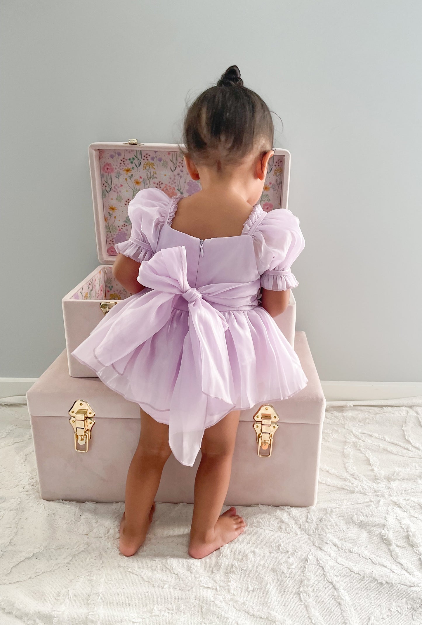 Ariel Purple Pearl Organza Sequin Baby Girl Party Romper