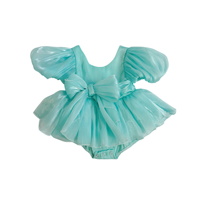 Dolly Turquoise Sky Organza Baby Girl Blue Party Romper