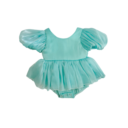 Dolly Turquoise Sky Organza Baby Girl Blue Party Romper