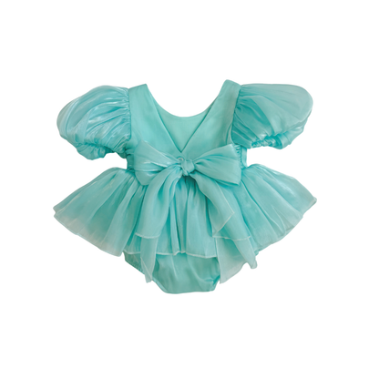 Dolly Turquoise Sky Organza Baby Girl Blue Party Romper