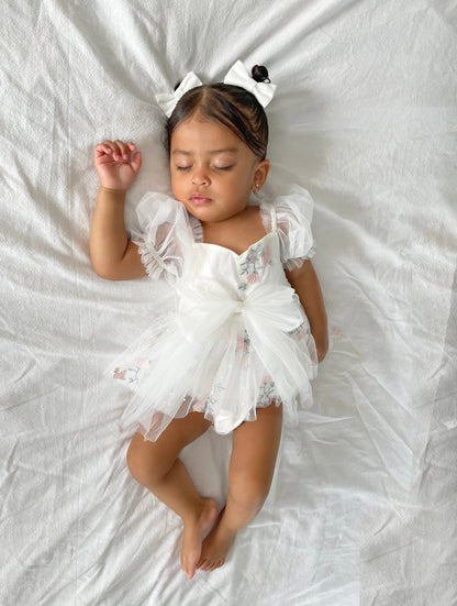 Swan Lake White Embroidered Baby Girl Tulle Party Romper