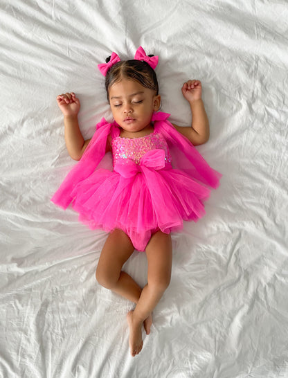 Theodora Fuchsia Pink Sequin Baby Girl Tulle Party Romper