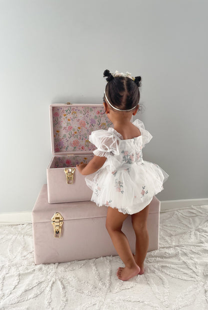 Swan Lake White Embroidered Baby Girl Tulle Party Romper