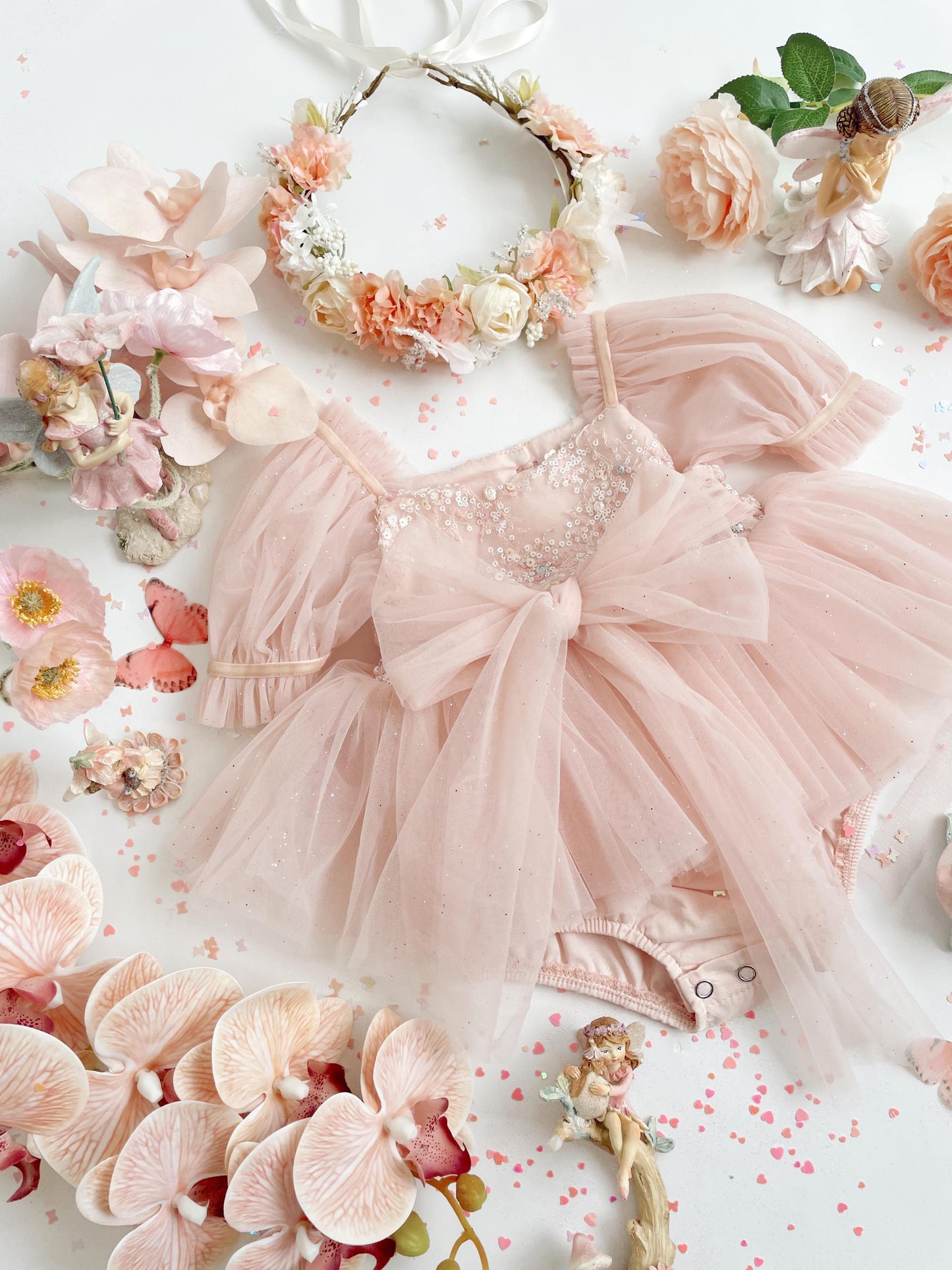 Jewel Sequin Pastel Pink Sparkle Baby Girl Tulle Party Romper