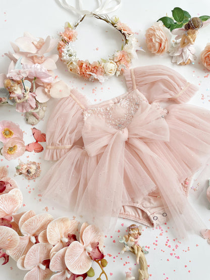 Jewel Sequin Pastel Pink Sparkle Baby Girl Tulle Party Romper