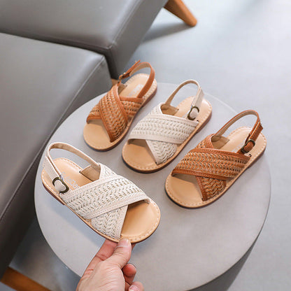 Girls Cross Braided Princess Shoes Summer Children's Soft Sole Casual Shoes