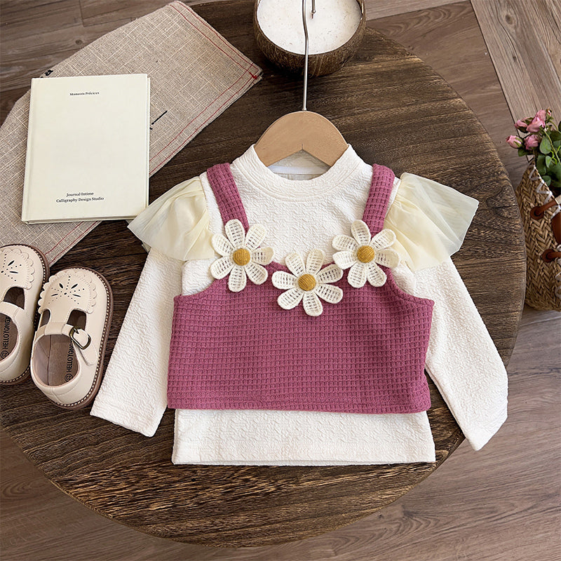 Girls Autumn School Outfit Girls Floral Vacation Outfit Three-Piece Set