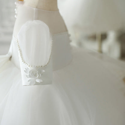Flower Girl Dresses Baby Girl Summer Elegant White Puffy Bow Birthday Princess Dress