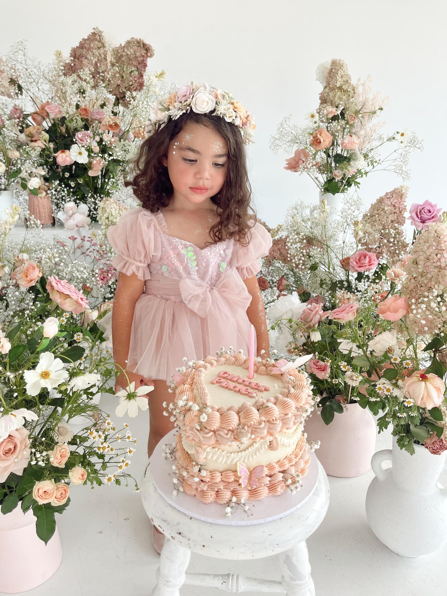 Jewel Sequin Dusty Pink Sparkle Baby Girl Tulle Party Romper