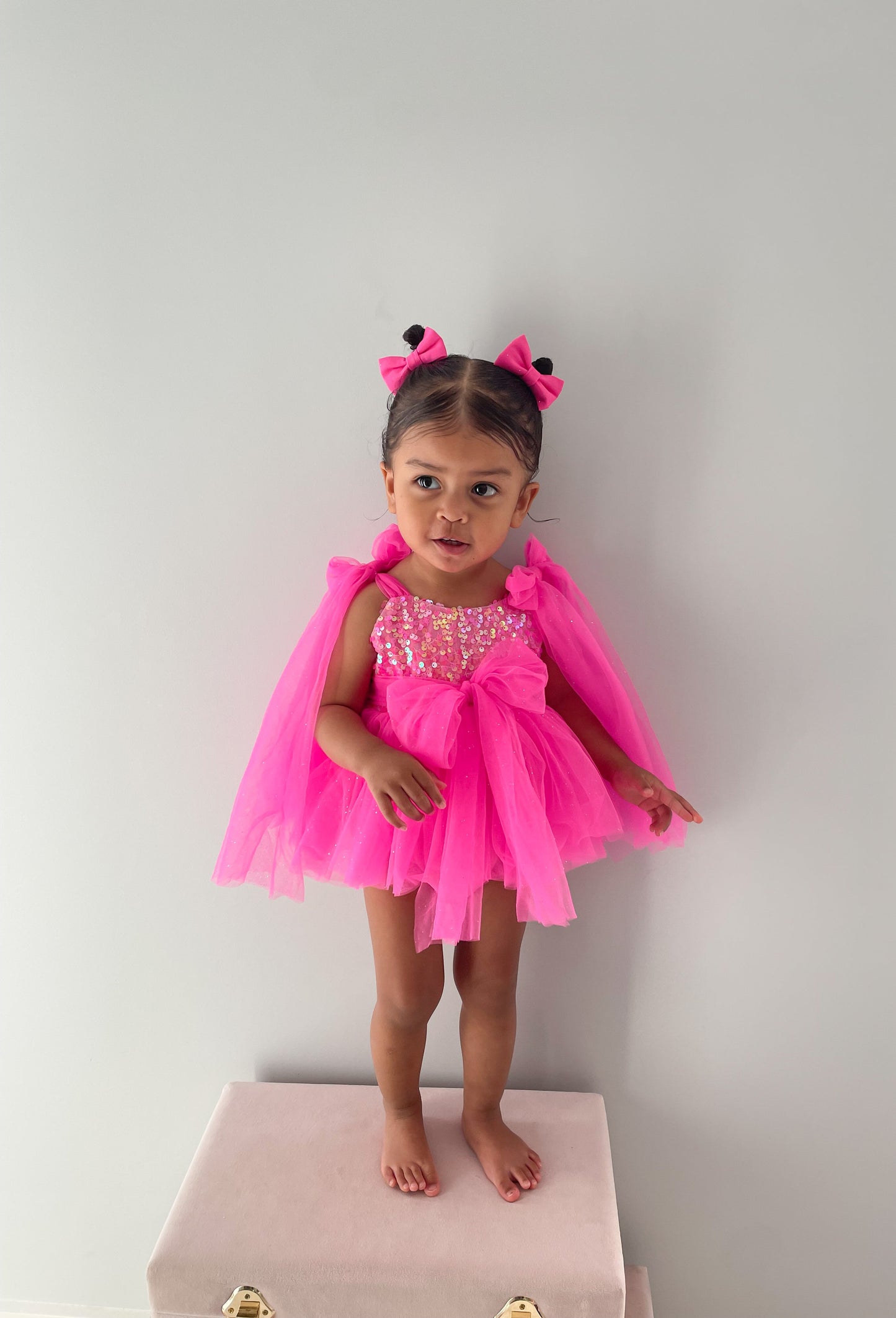 Theodora Fuchsia Pink Sequin Baby Girl Tulle Party Romper