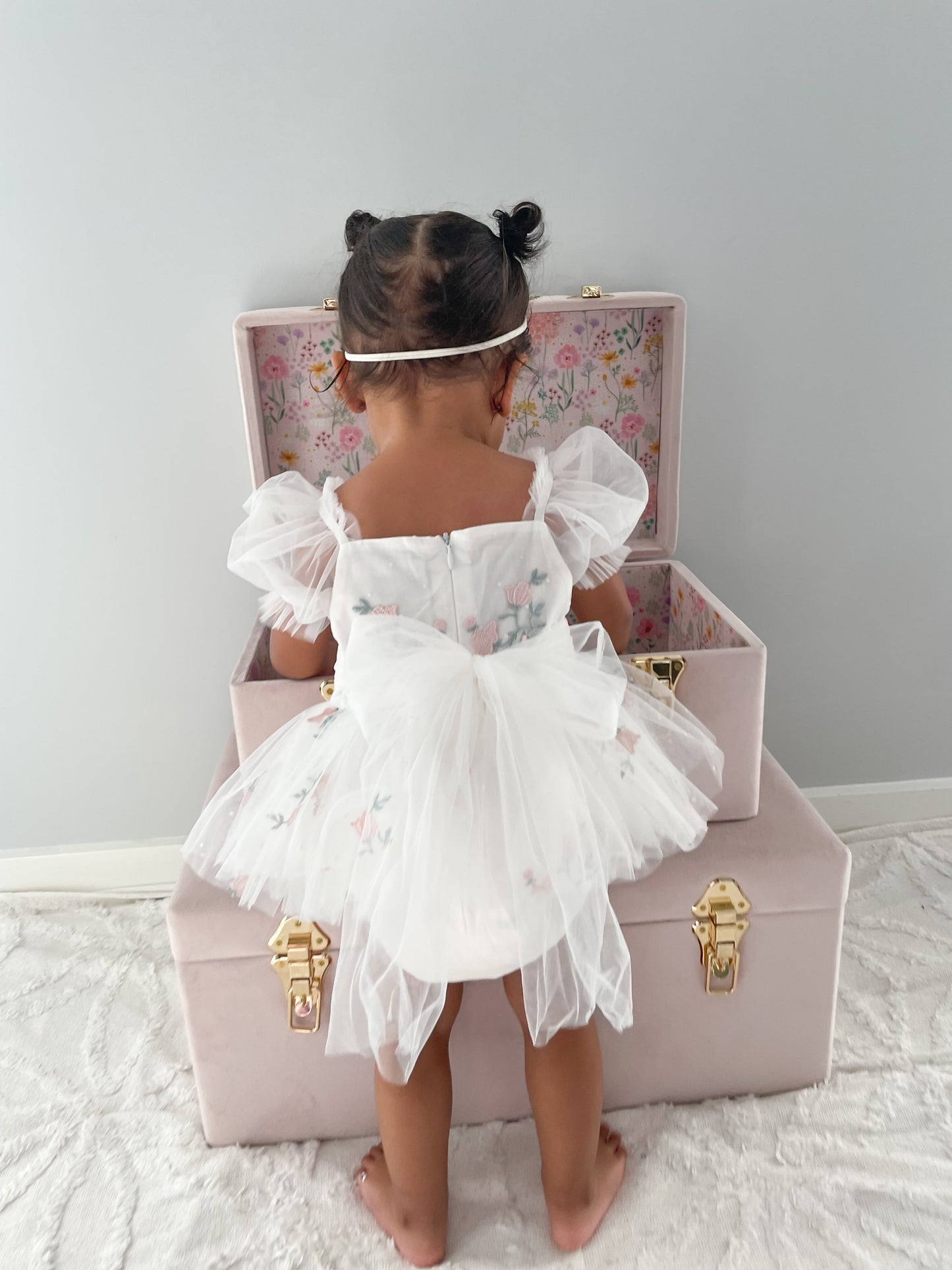 Swan Lake White Embroidered Baby Girl Tulle Party Romper