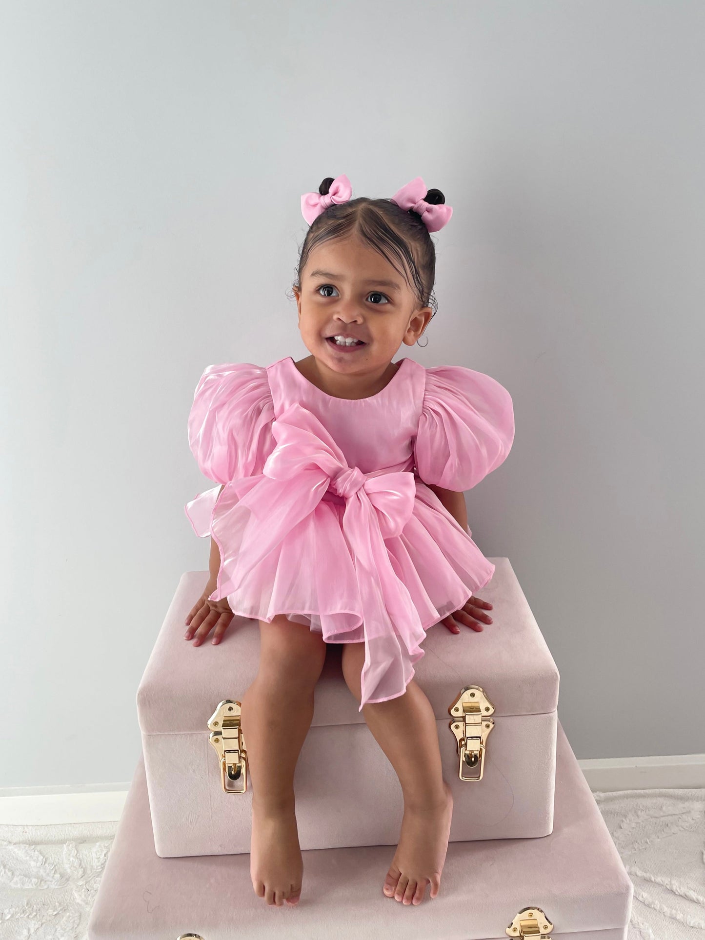 Dolly Candy Pink Organza Baby Girl Party Romper