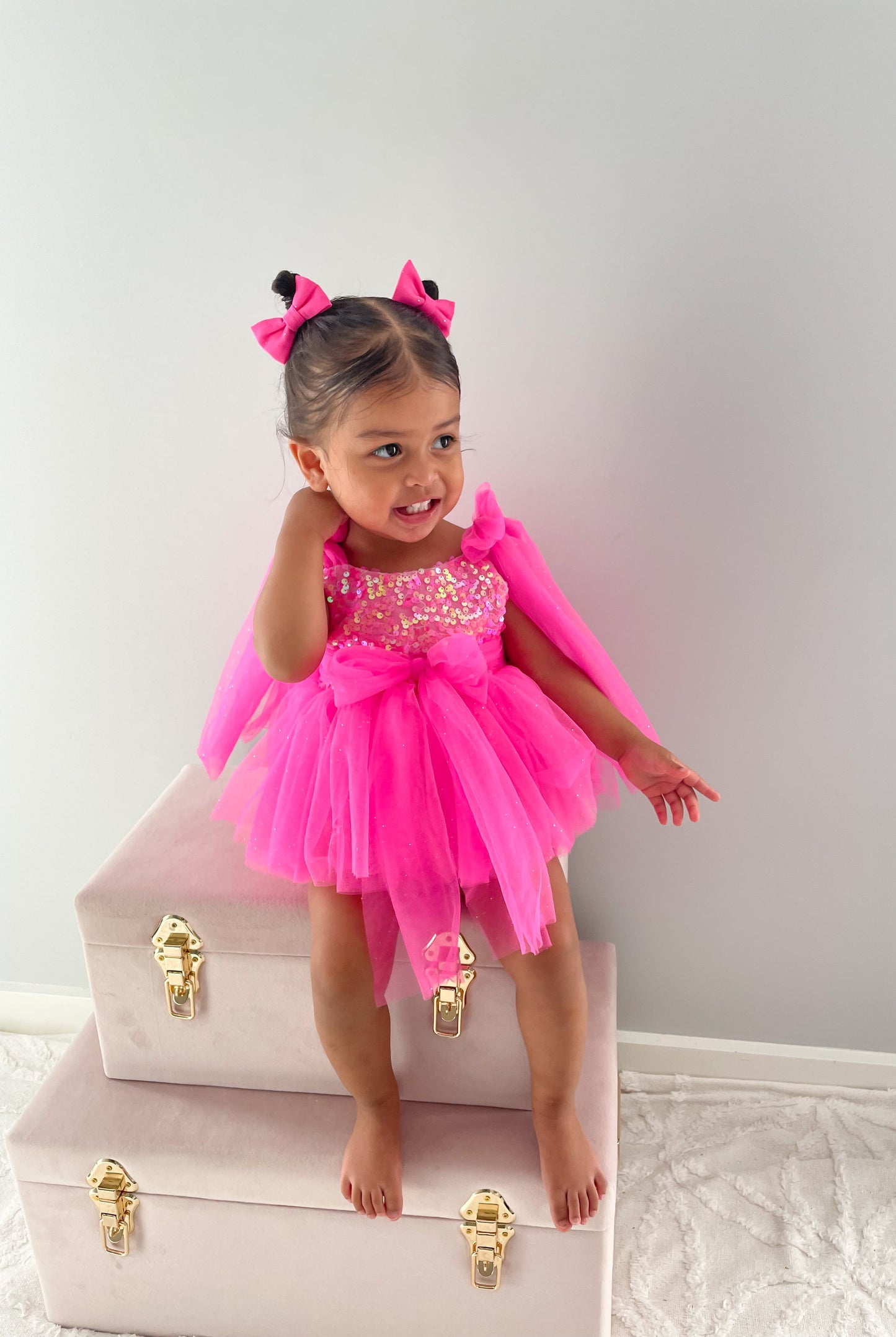 Theodora Fuchsia Pink Sequin Baby Girl Tulle Party Romper