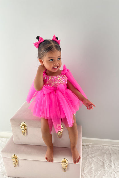 Theodora Fuchsia Pink Sequin Baby Girl Tulle Party Romper