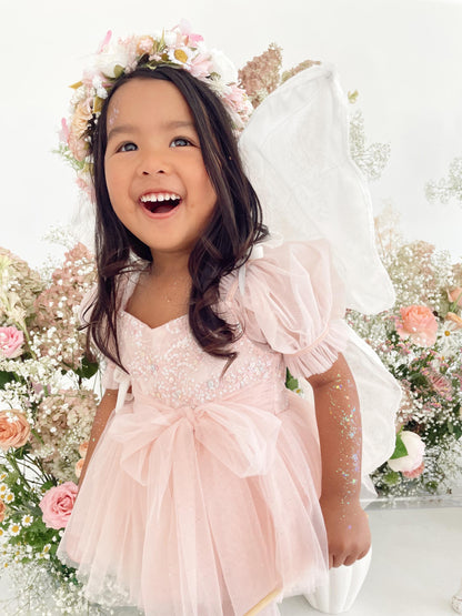 Jewel Sequin Pastel Pink Sparkle Baby Girl Tulle Party Romper