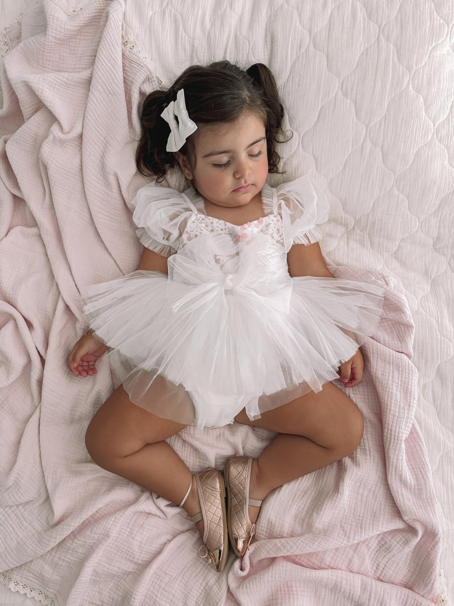 Jewel Sequin White Sparkle Baby Girl Tulle Party Romper