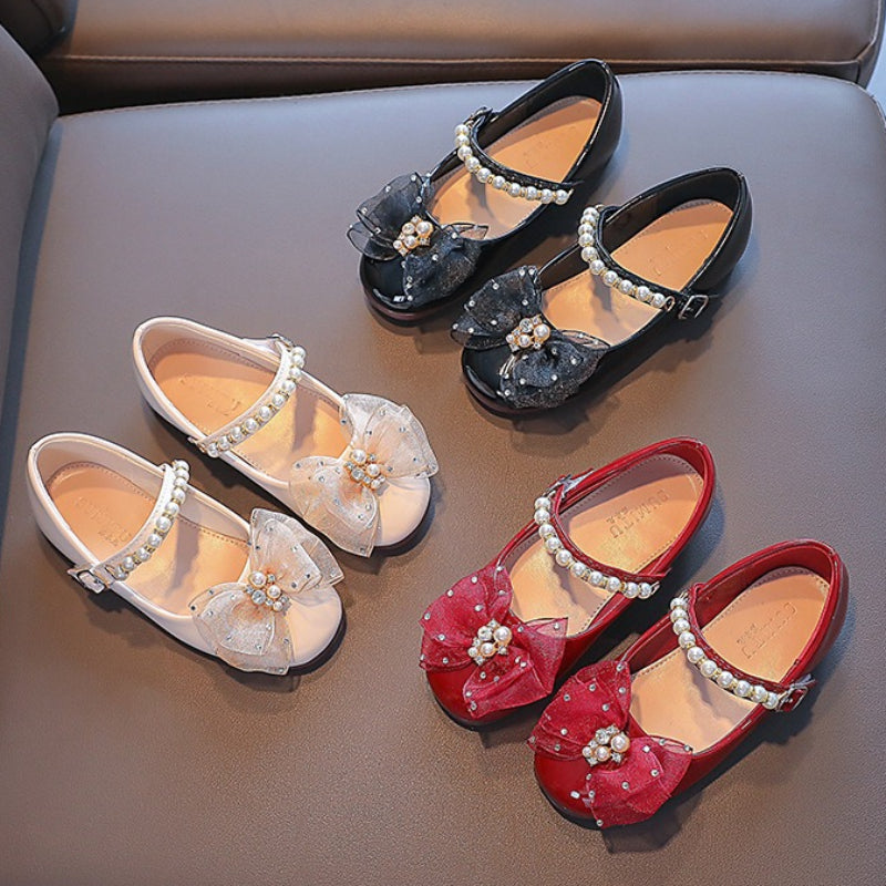 Girls' Christmas Soft-Soled Bow Princess Shoes