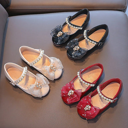 Girls' Christmas Soft-Soled Bow Princess Shoes