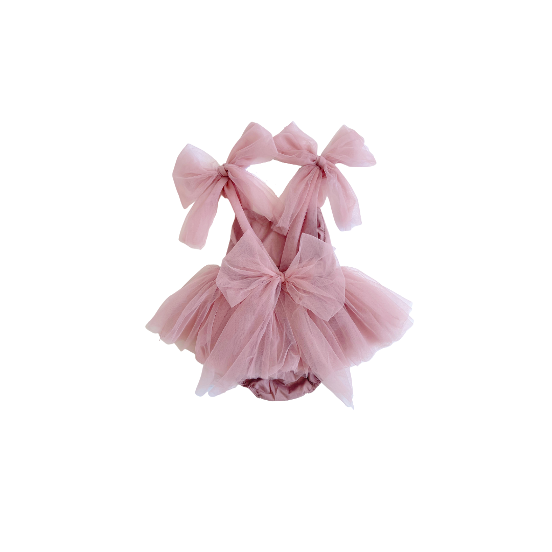 English Rose Dusty Rose Pink Baby Girl Tulle Romper