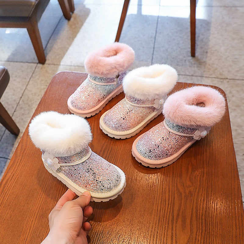 Girls' Sequined Princess Warm Snow Boots