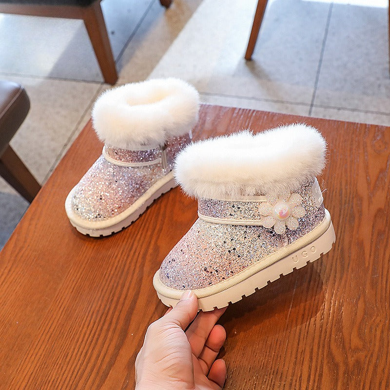 Girls' Sequined Princess Warm Snow Boots