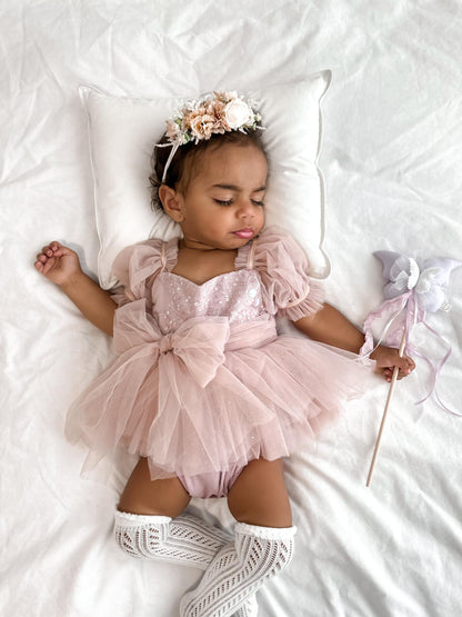 Jewel Sequin Dusty Pink Sparkle Baby Girl Tulle Party Romper