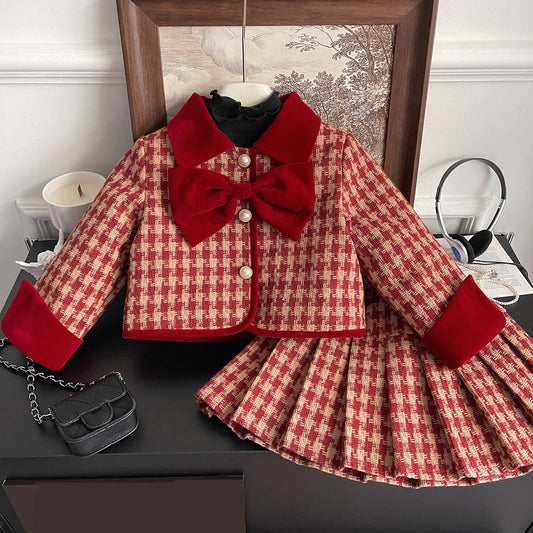Girls Plaid Comfortable Outfit Girls Autumn School Outfit Two-piece Set
