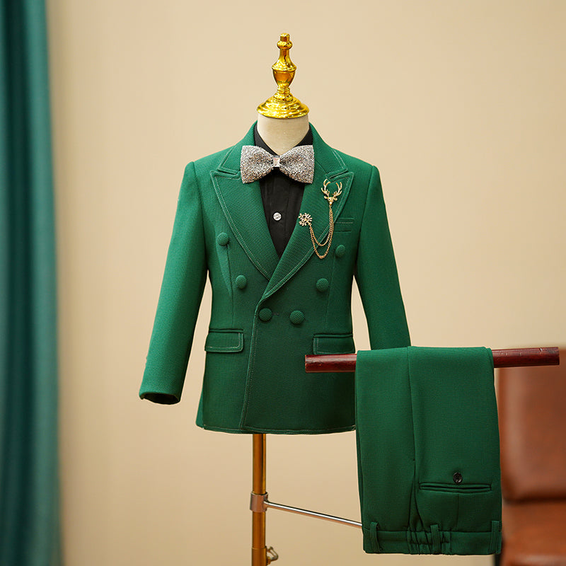 Boys Green Suit with Round Button Detail