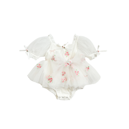 Fleur Butterfly Embroidered Baby Girl White Tulle Party Romper