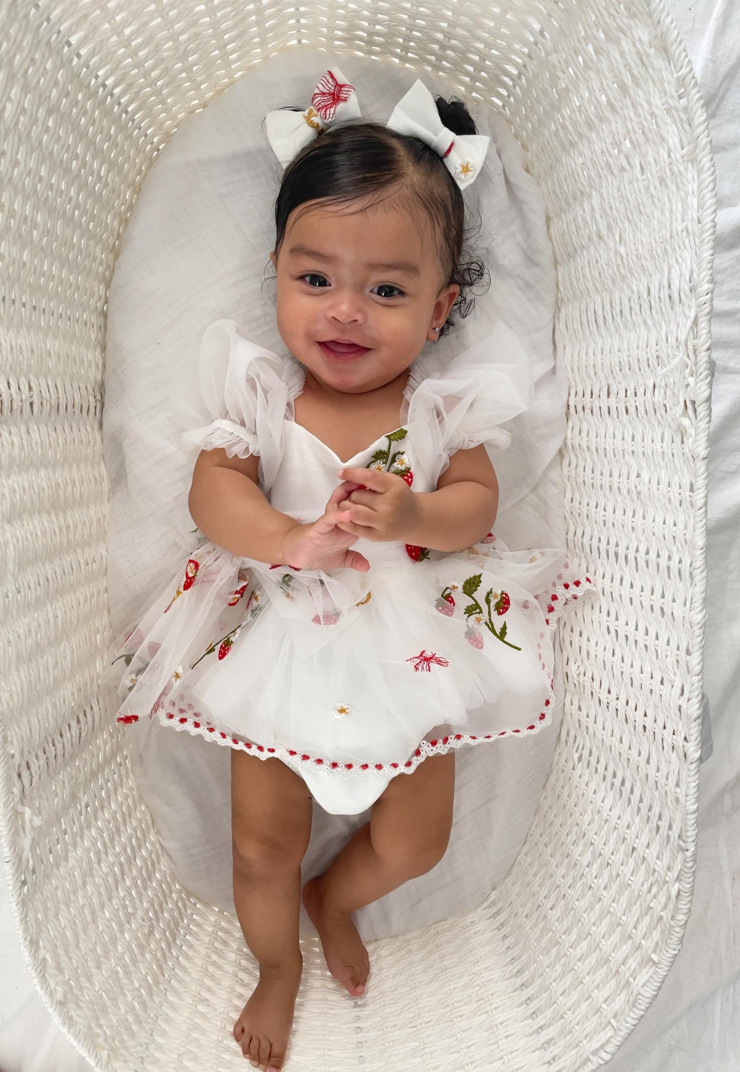 Strawberry Fields White Baby Girl Tulle Party Romper