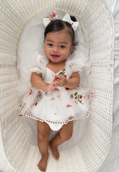 Strawberry Fields White Baby Girl Tulle Party Romper
