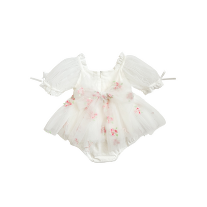 Fleur Butterfly Embroidered Baby Girl White Tulle Party Romper