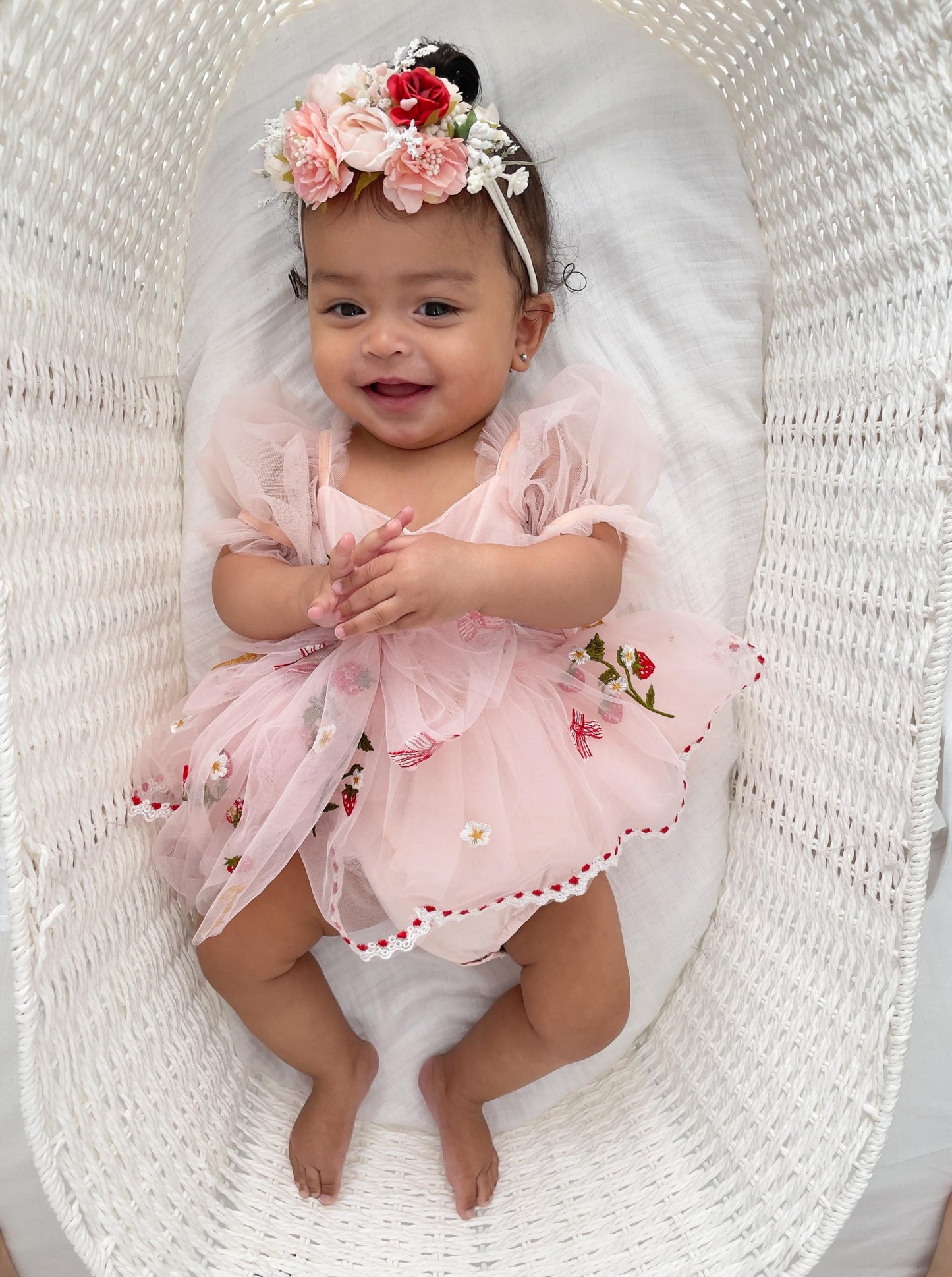 Strawberry Fields Pink Baby Girl Tulle Party Romper
