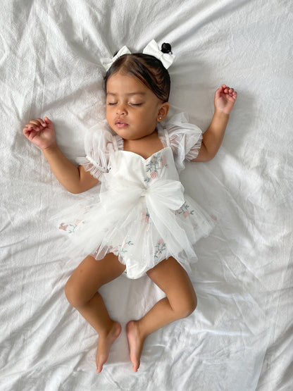 Swan Lake White Embroidered Baby Girl Tulle Party Romper