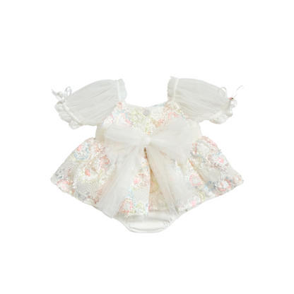 Josephine Lace Blossom Baby Girl Sequin White Tulle Party Romper