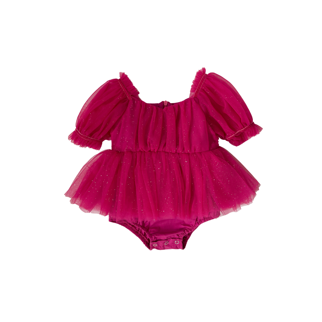 Flower Fairy Romper Ruby Red Sparkle Baby Girl Romper