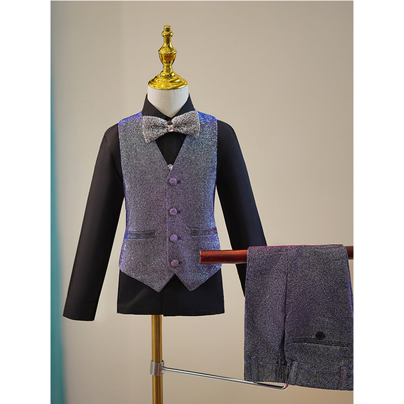 Boys Purple Suit with Fine Glitter Birthday Suit