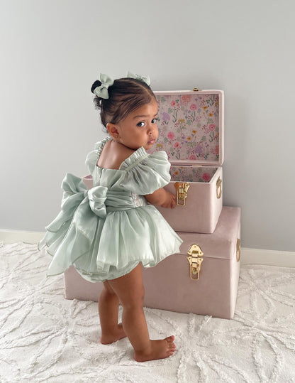 Mermaid Sequin Green Organza Baby Girl Party Romper