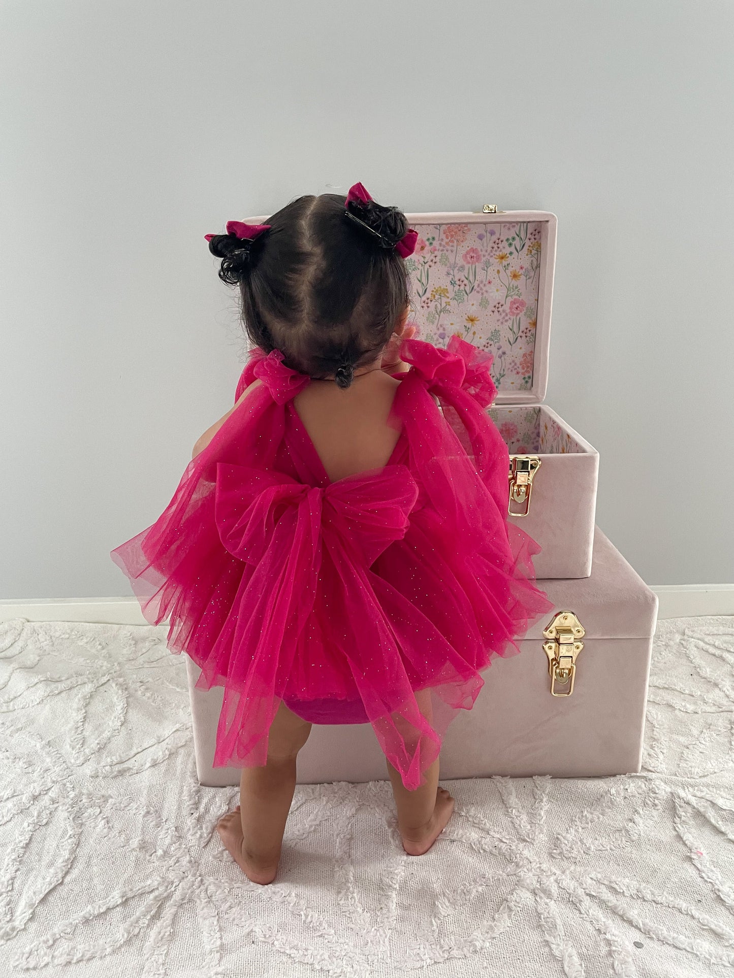 English Rose Romper Ruby Red Sparkle Baby Girl Romper